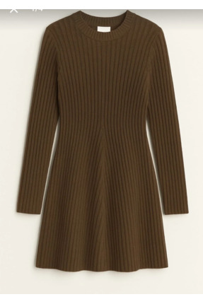 LUSHİGO Kadın Kahverengi Bisiklet Yaka Kloş Mini Fitilli Kışlık Triko Elbise
