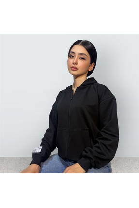 AYTAÇ GÜLER Siyah Oversize Önü Fermuarlı Hırka