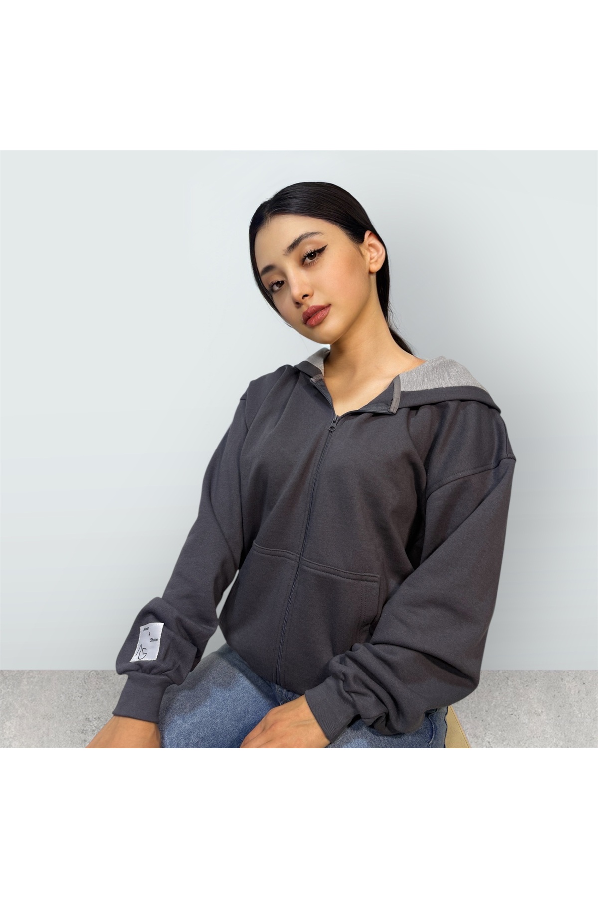 Füme Oversize Önü Fermuarlı Hırka — بژ TYC0FAEF3AFA002D06F6E1C00