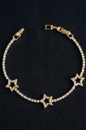 Modacaprea Çelik 14K Taşlı Yıldız Su Yolu Kadın Bileklik – 17+2 cm | Altın Re...