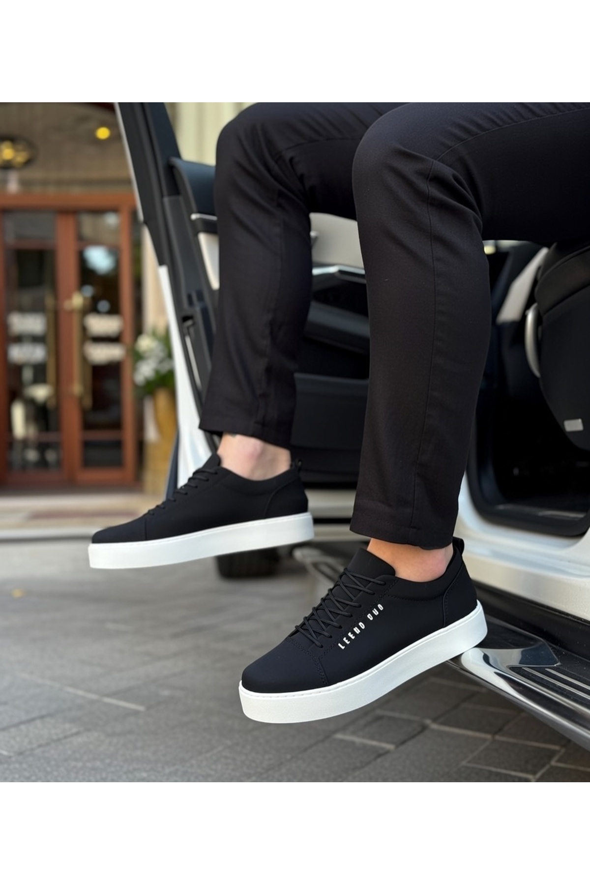 Erkek Siyah Beyaz Bağcıklı Cilt Deri Klasik Ayakkabı Günlük Spor Şık Yüksek Düz Taban Rahat Sneaker — مشکی VELBOA104 — تصویر 5 از 8