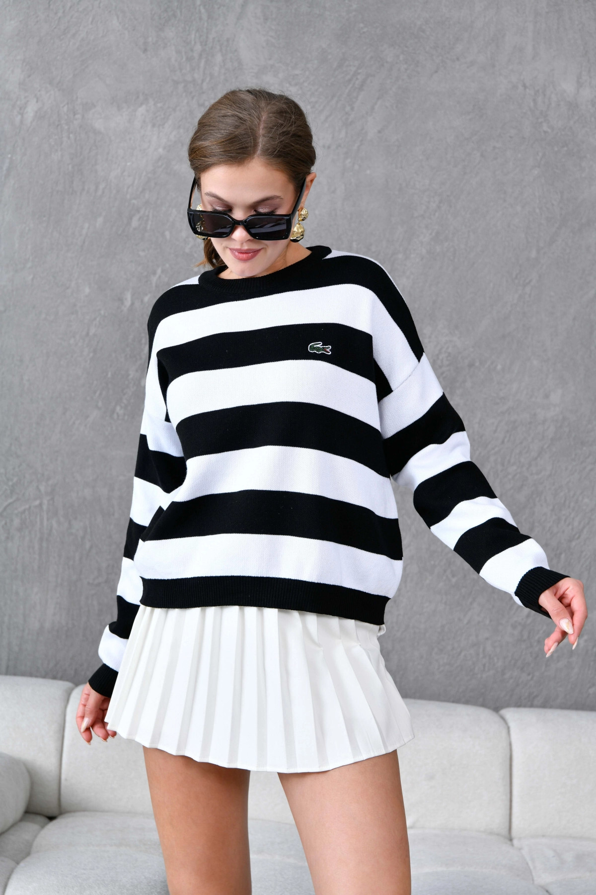 Park Karon Жіночий велосипедний светр з коміром у смужку 10279.Ctn