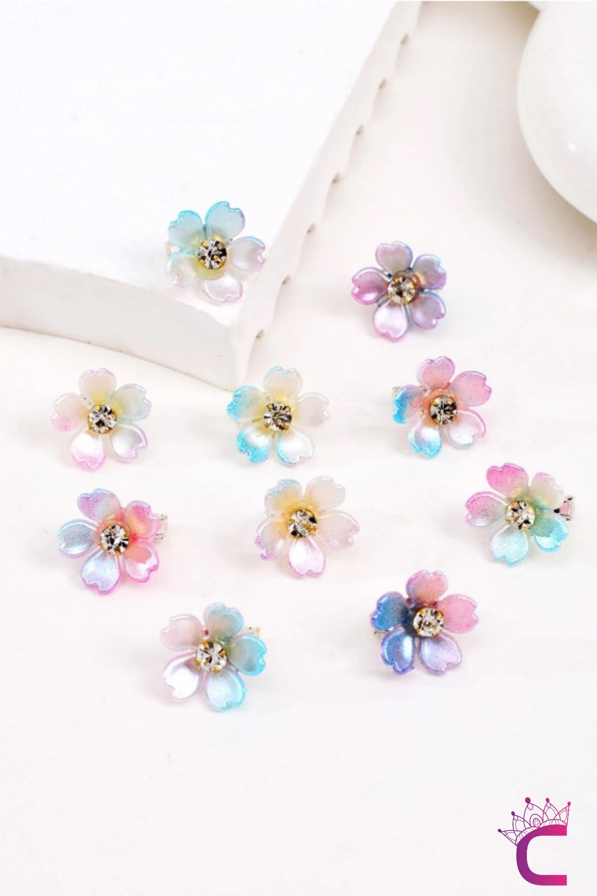 10-pack Rainbow Colorful Floral Gemstone Snap Fastener Clip Braid Hair Ornament - Ornament Buckle Earrings Metal