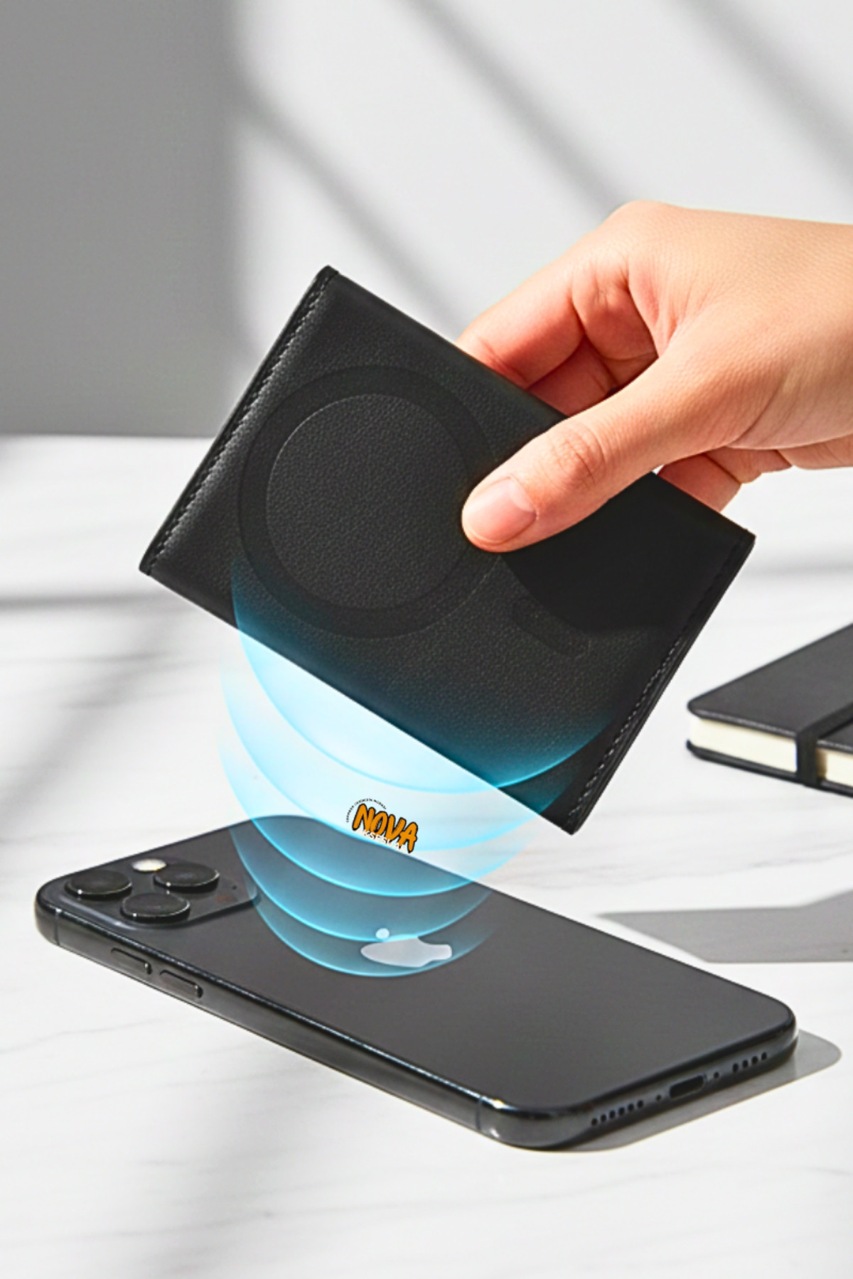 cepmoda  iPhone "12-13-14-15-16-17 Plus/Pro/Max" Uyumlu - Magsafe Premium Deri Kartlık Cüzdan Stand - SİYAH - Görsel 6