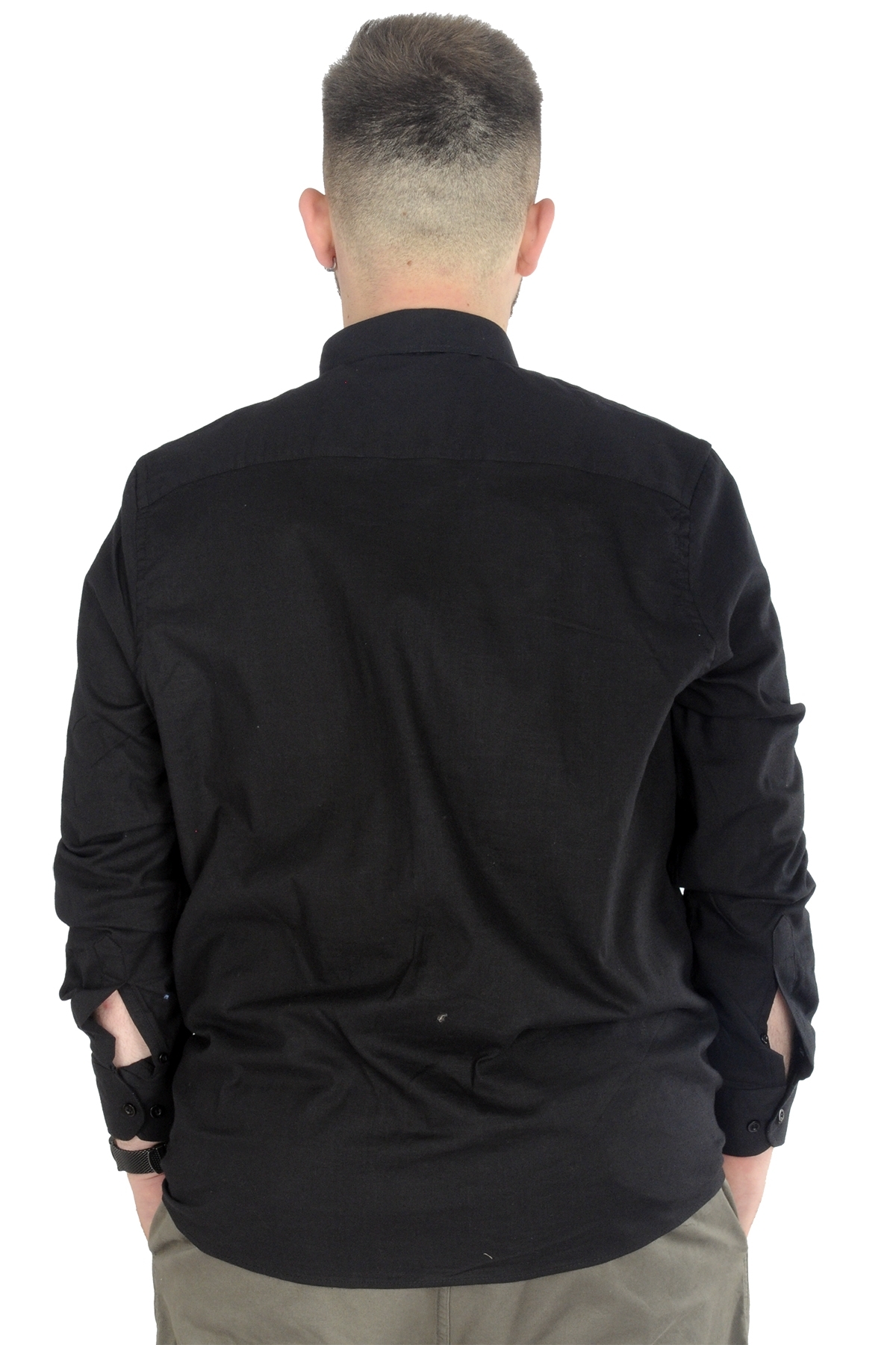 ModeXL Mode XL Büyük Beden Erkek Keten Cepli Gömlek 20386 Siyah görsel 3