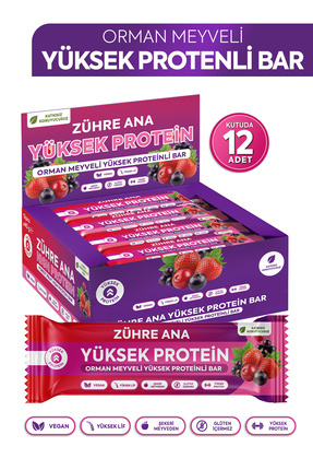 Zühre Ana Orman Meyveli Yüksek Proteinli Bar, Şeker İlavesiz 40 gr x 12 Adet
