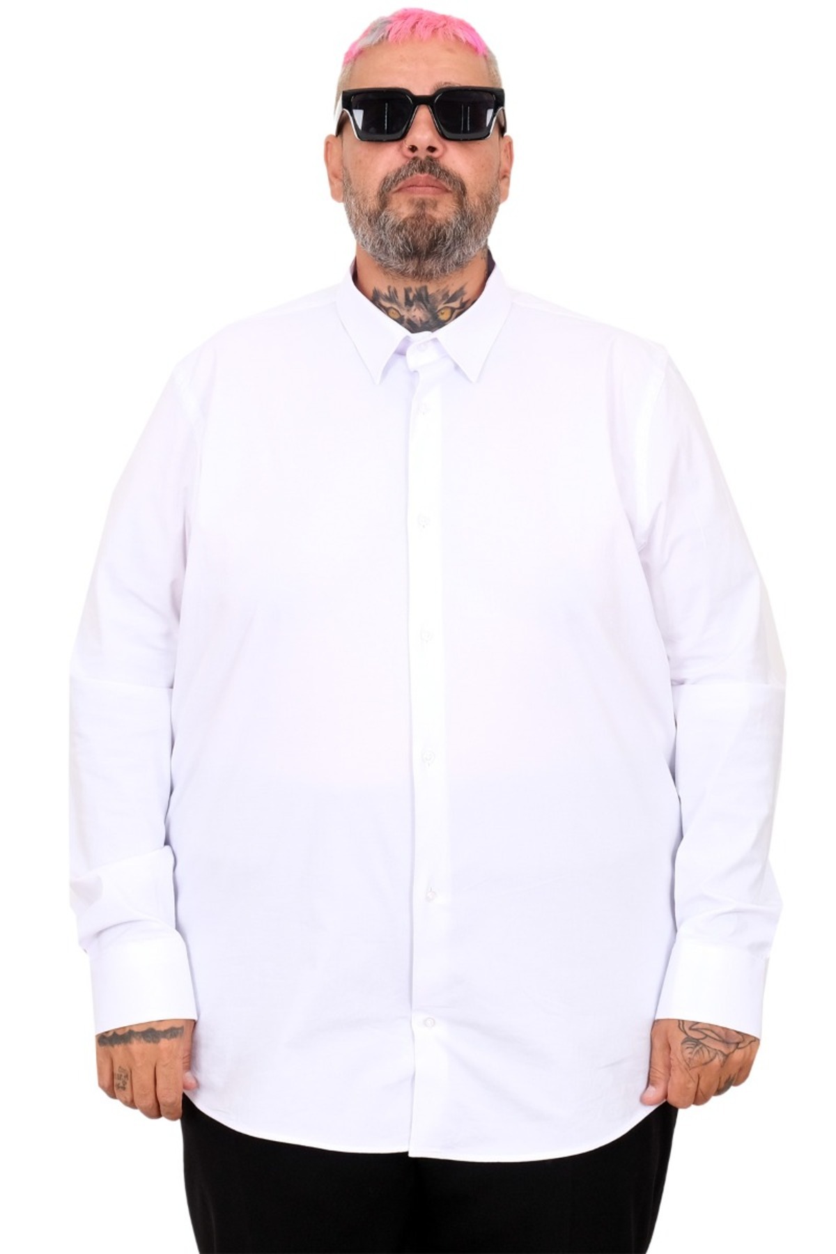 ModeXL Mode XL Büyük Beden Erkek Klasik Gömlek Likralı 20351 Beyaz görsel 2