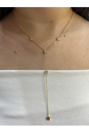 Lamia yıldızlı 'y' kolye çelik/gold renk