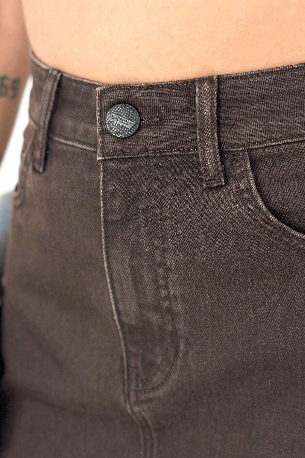 HLT JEANS  Kahverengi Kadın Likralı Mom Jean Yüksek Bel Esnek Kot Pantolon ANNA-2074 - Görsel 7