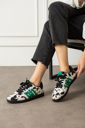pasyone Siyah Yeşil Kadın Günlük Sneaker Ayakkabı