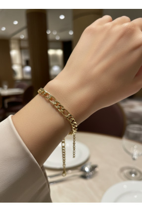 Elmosia Jewelry 14K Altın Kaplama Gold Kilit Zincir Bileklik – Parlak Lüks Ta...