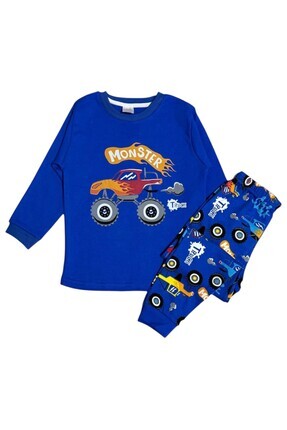 Fil Kids Erkek Çocuk %100 Pamuklu Kumaş Mavi Renk Monster Cip Araba Desenli U...