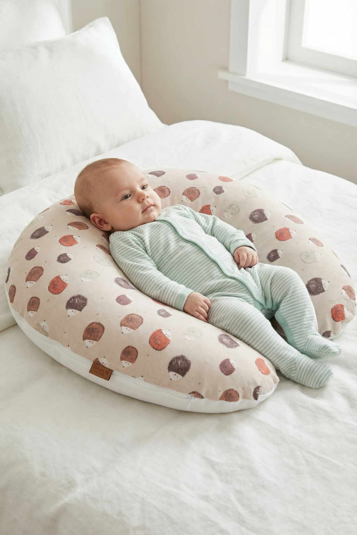 HAMUR Yenidoğan Çift Taraflı Hamile Anne Bebek Emzirme Yastığı Yıkanabilir Kılıf Destekli Minder Urcin fotoğrafı 7 (önizleme)