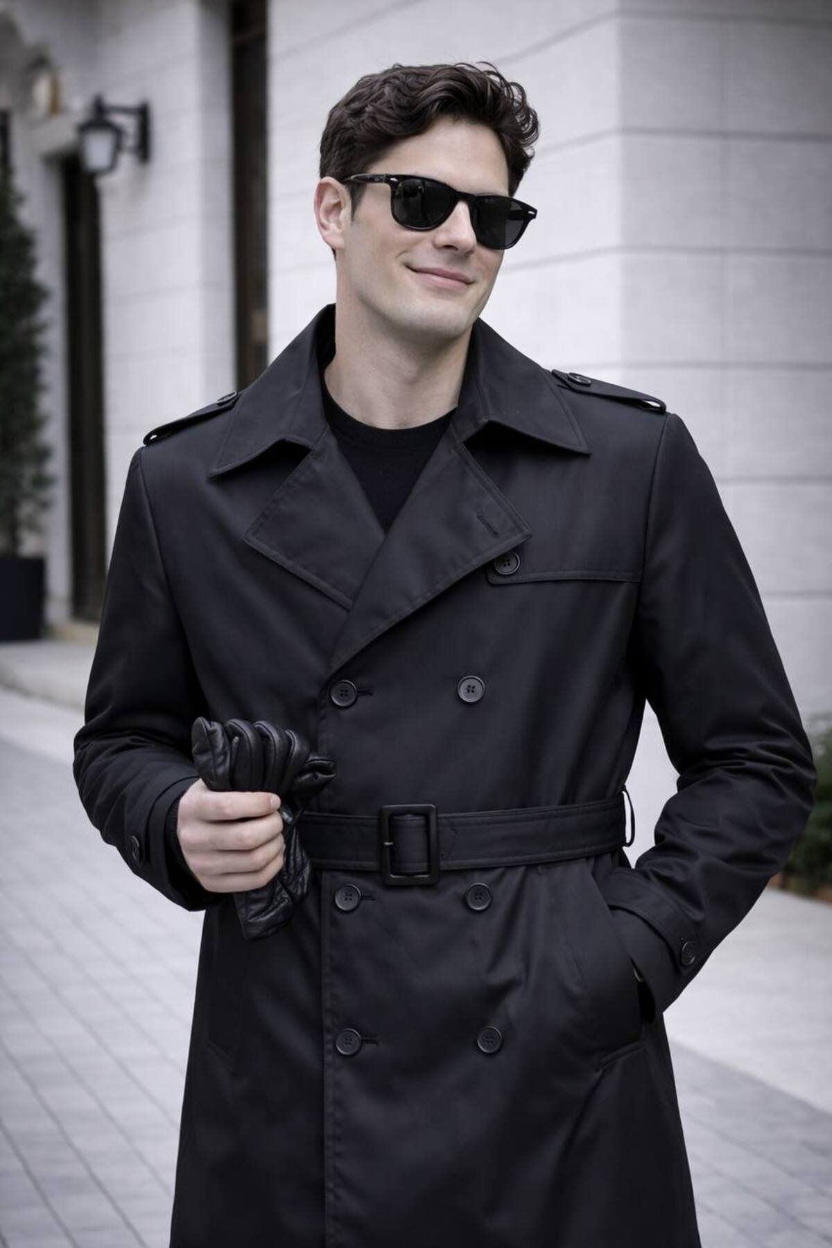BASEL.CO  Erkek Modern Kalıp Trençkot - Kemerli, Çift Düğmeli, Zamansız Tasarım - Görsel 4