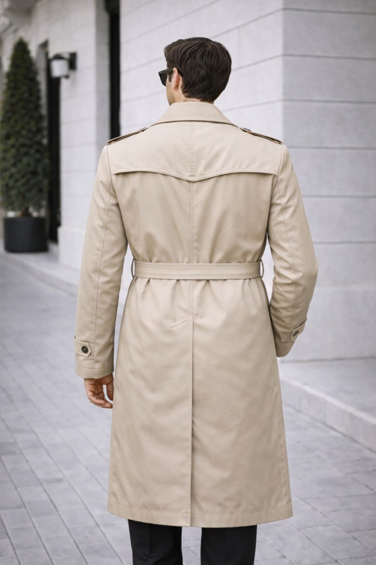 BASEL.CO  Erkek Modern Kalıp Trençkot - Kemerli, Çift Düğmeli, Zamansız Tasarım - Görsel 2