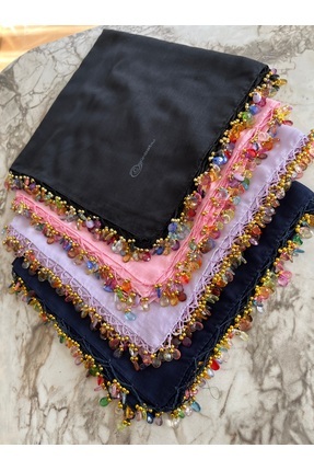 Handmade El işi çeyizlik hediyelik boncuklu eşarp siyah