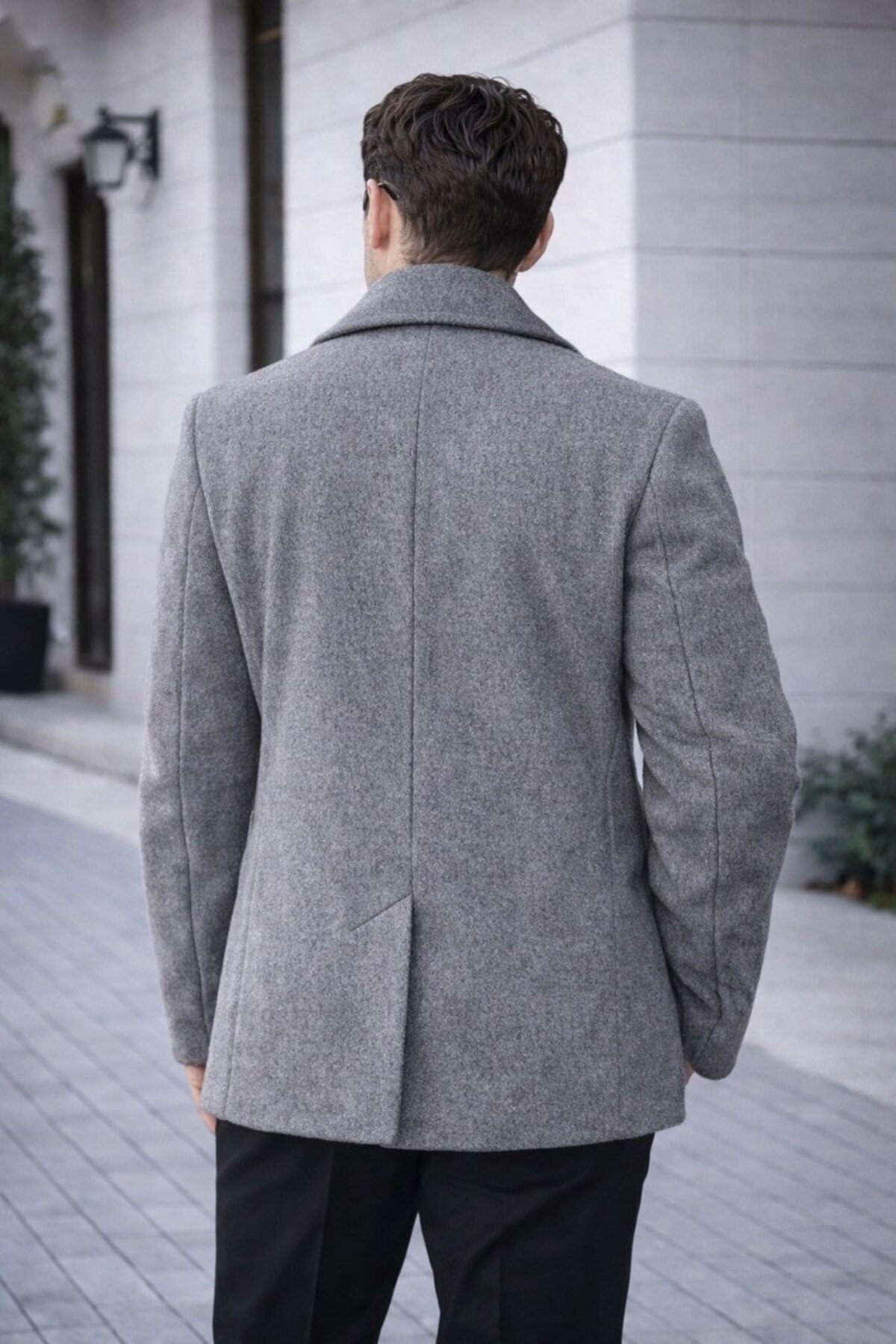 BASEL.CO Erkek Casual Kruvaze Midi Boy Kaşe Kaban - Modern Kesim görsel 2