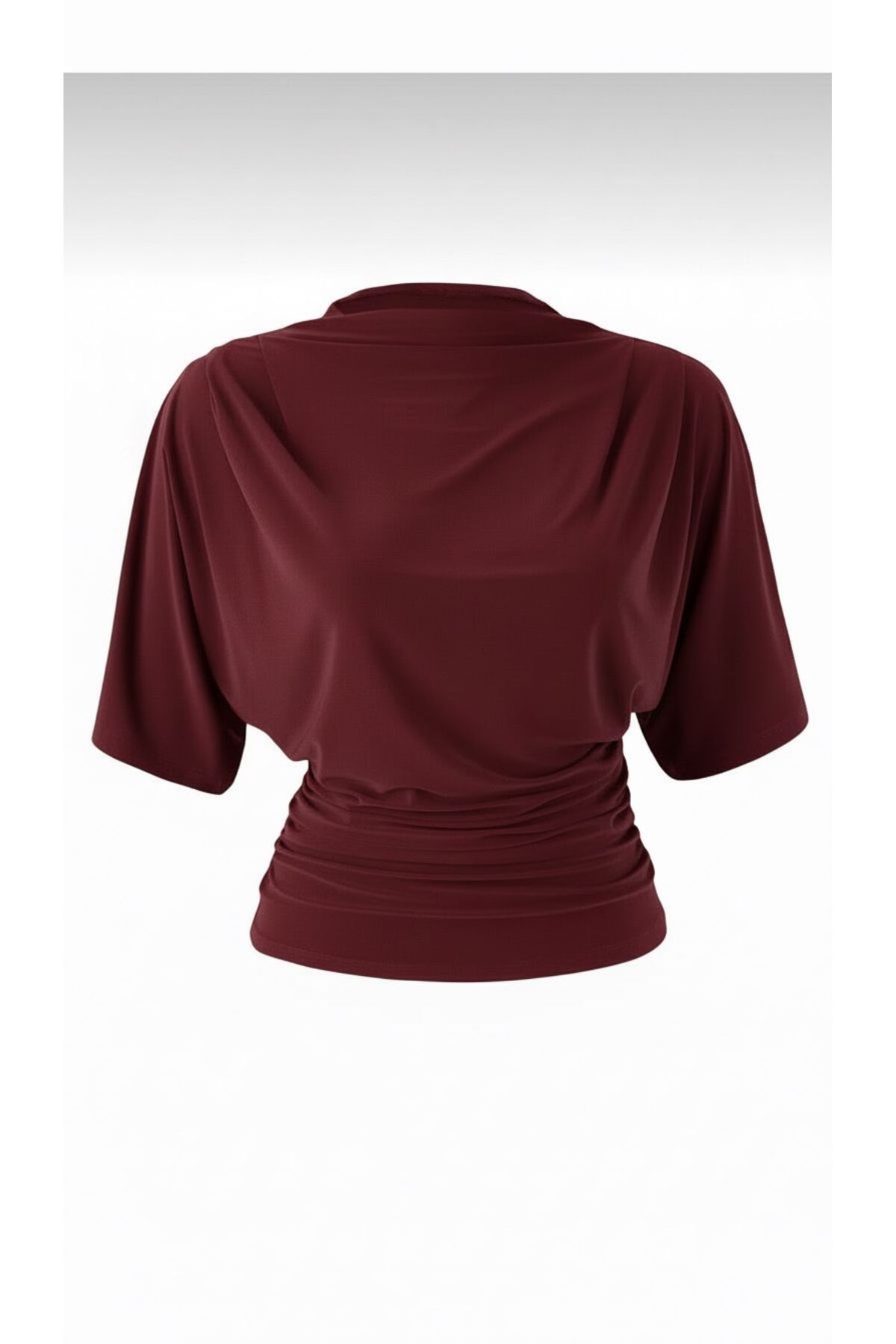 peri tower  Kadın Bordo Fitted/Vücuda Oturan Kayık Yaka Yarasa Kol Esnek Örme Bluz 0067