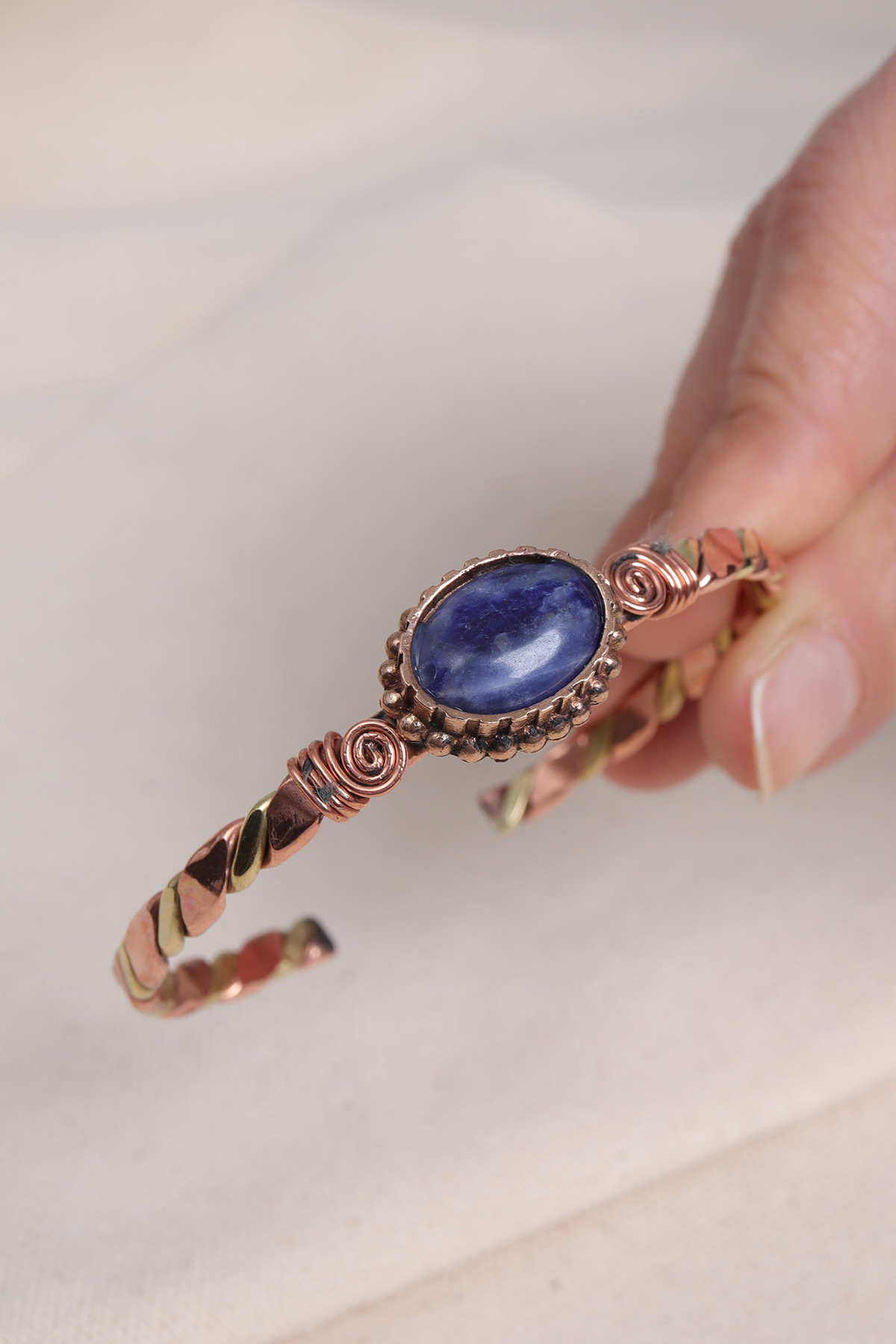 Lapis Stone Rose & Gold Sleeve Copper Bracelet