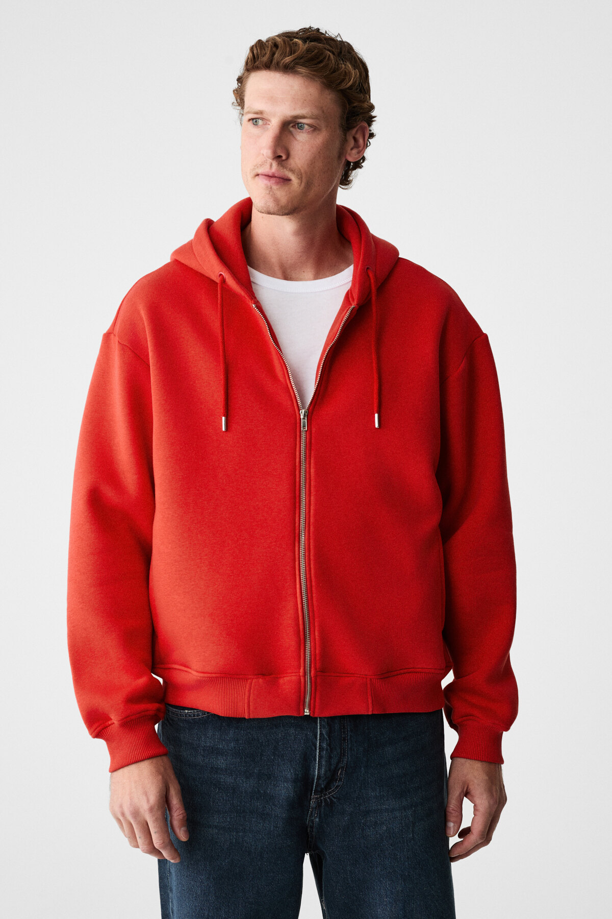 ASHBY Erkek Kapüşonlu Fermuarlı Cepli Kordonlu Boxy Kalıp Kırmızı Sweatshirt — قرمز ASHBY01012025 — تصویر 3 از 7