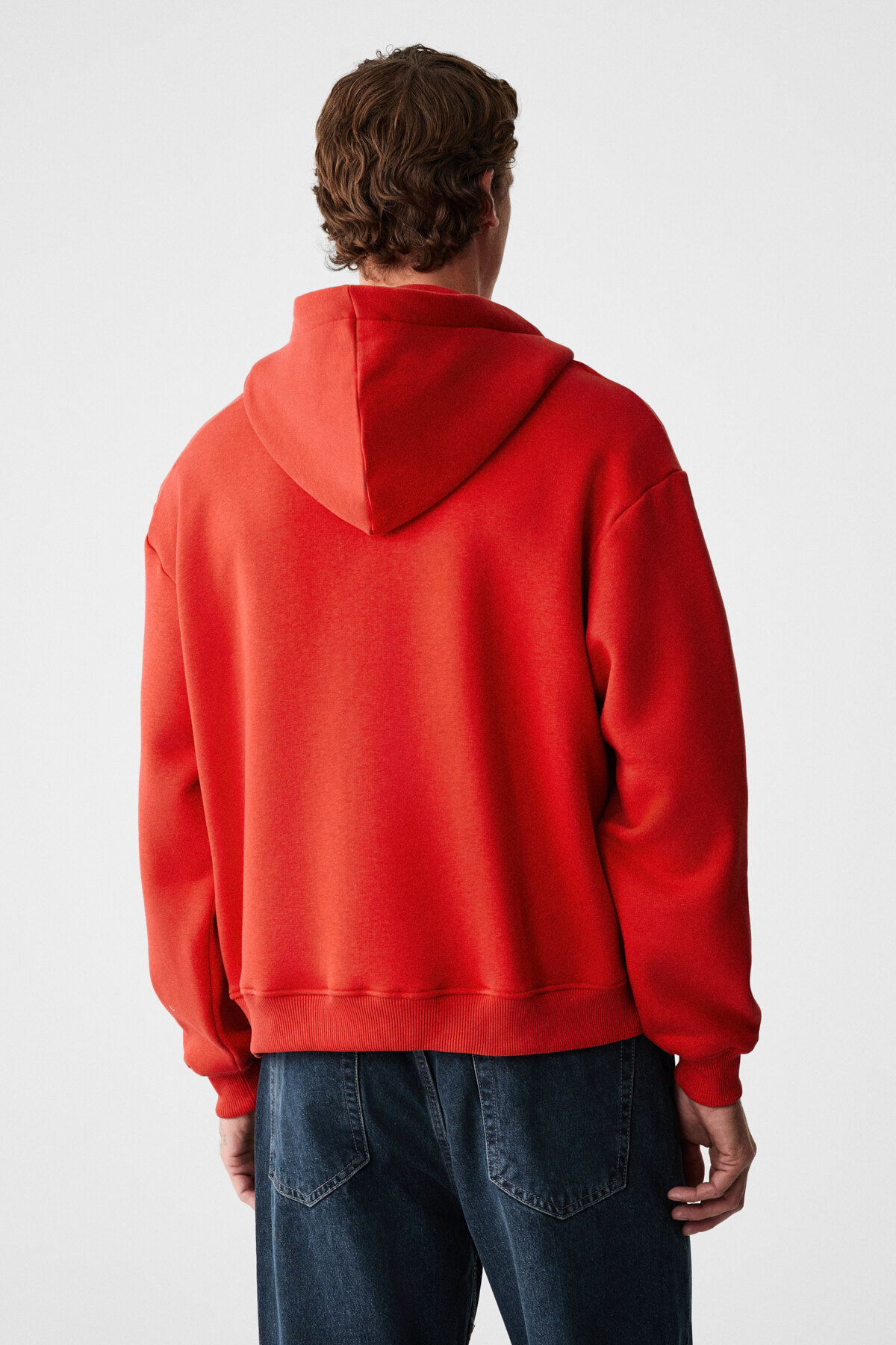 ASHBY Erkek Kapüşonlu Fermuarlı Cepli Kordonlu Boxy Kalıp Kırmızı Sweatshirt — قرمز ASHBY01012025 — تصویر 7 از 7
