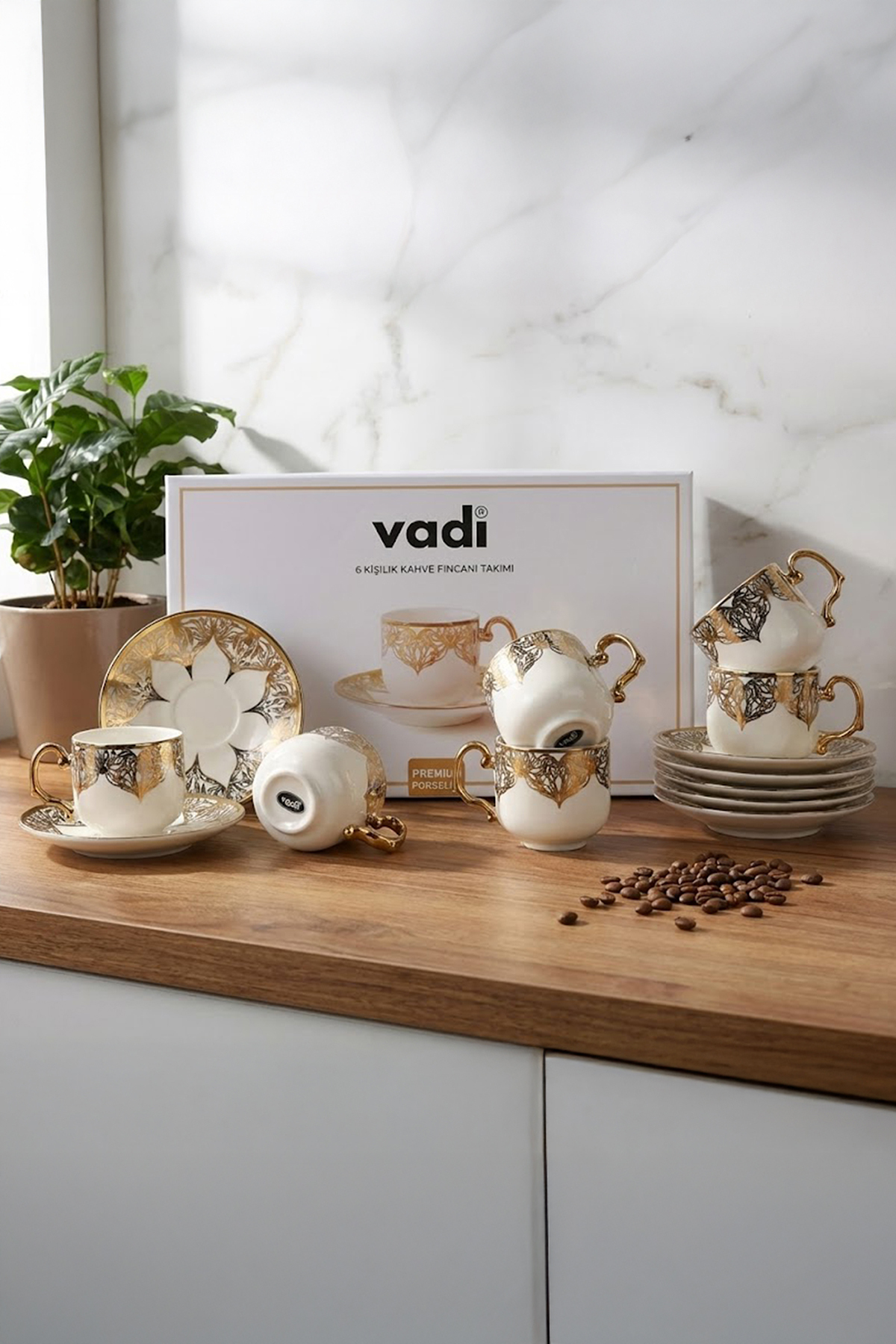 Vadi Gold Detaylı Desenli Porselen Kahve Fincanı Takımı 6 Kişilik ...