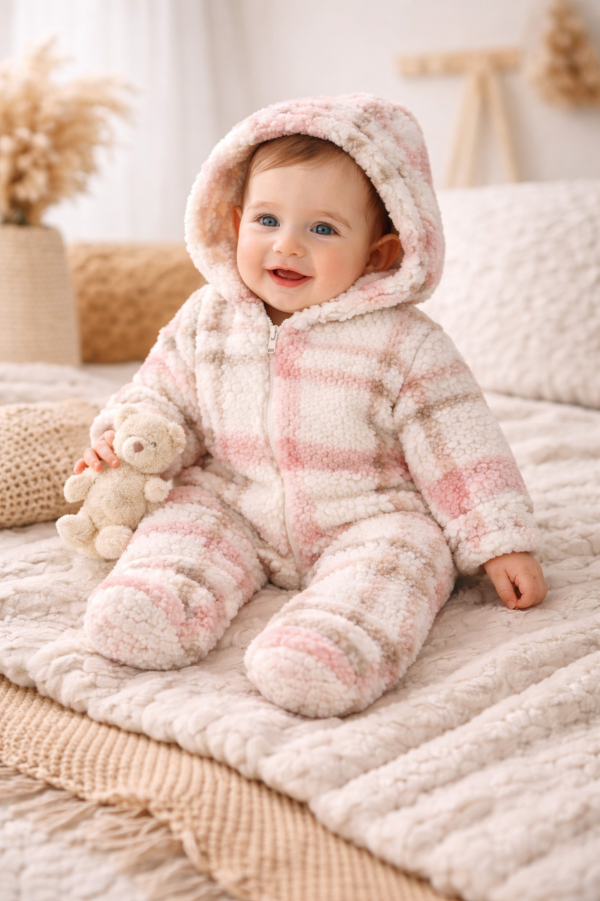 emir baby SoftNest Kapüşonlu Bebek Peluş Tulum(iç kısmı peluş yok) fotoğrafı 2 (önizleme)