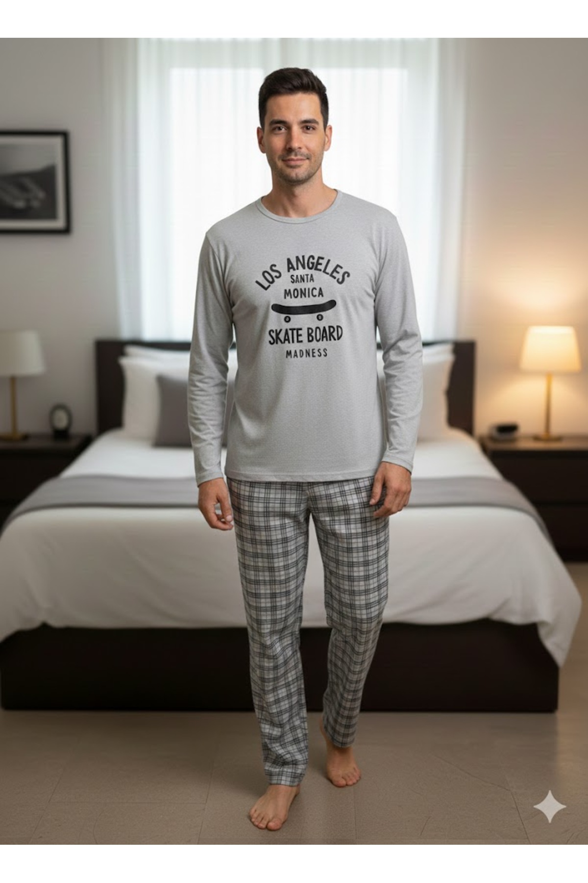 FAMES PİJAMA Men's Gray Long Sleeve Pajama Set