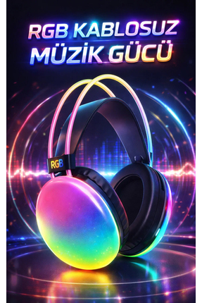 FaroxTech RGB Işıklı Kablosuz Bluetooth 5.3 Kulak Üstü Kulaklık - Mikrofonlu ...