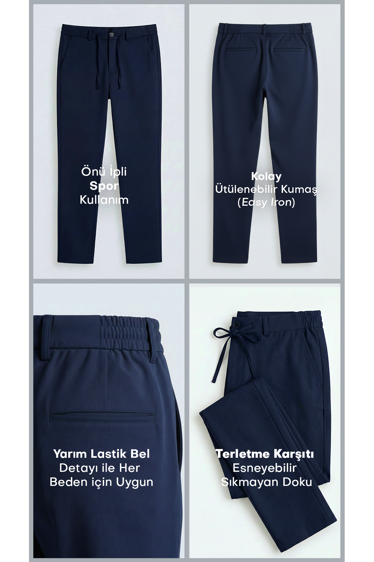 Etikmen  Lacivert ipli Kolay Ütülenebilir Easy Iron Jogger Erkek Pantolon - Görsel 9