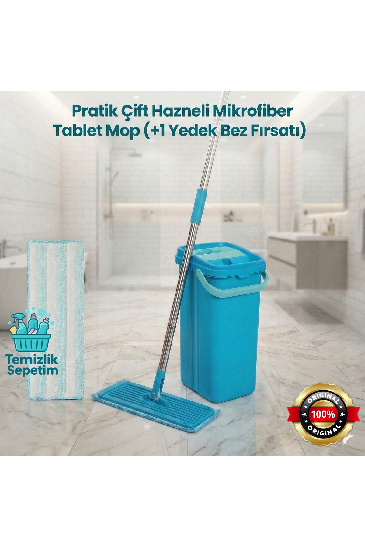 ももち Motek Çift Hazneli Tablet Mop Temizlik Seti (+1 Yedek Mop