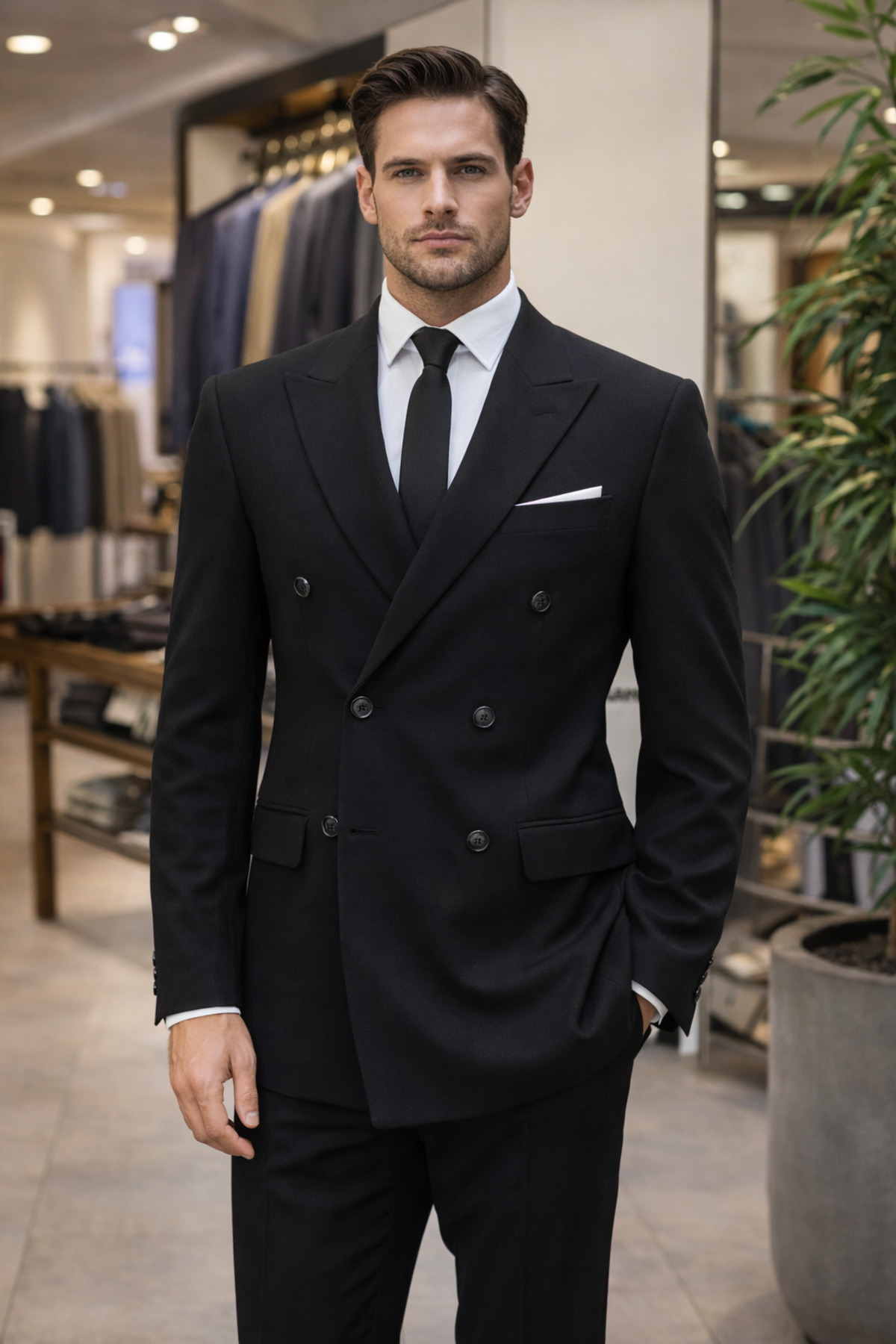 SUİT AYDIN 6 Drop Slim Fit Dar Kesim Mevsimlik Kruvaze Siyah Takım Elbise