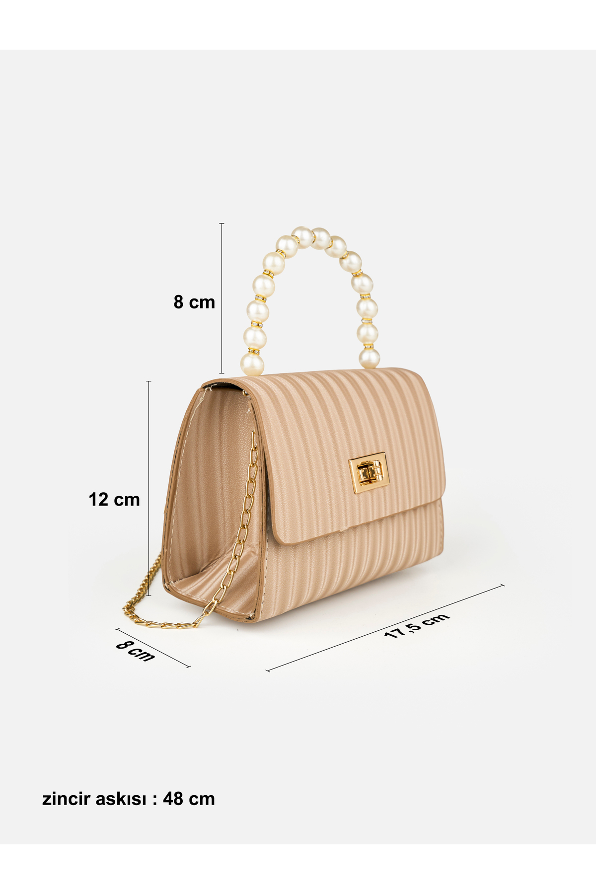 Bej BEYBE İnci Detaylı Kilit Detaylı El ve Çapraz Kadın Çantası görünüm 2