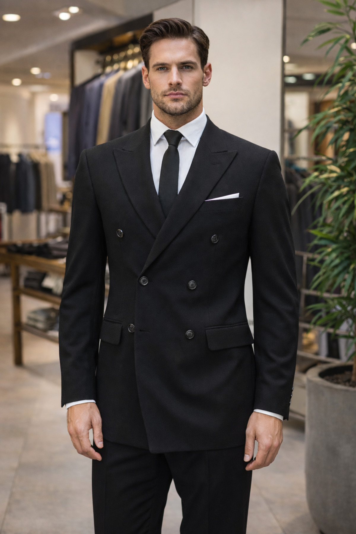 SUİT AYDIN 6 Drop Slim Fit Dar Kesim Mevsimlik Kruvaze Siyah Takım Elbise görsel 2