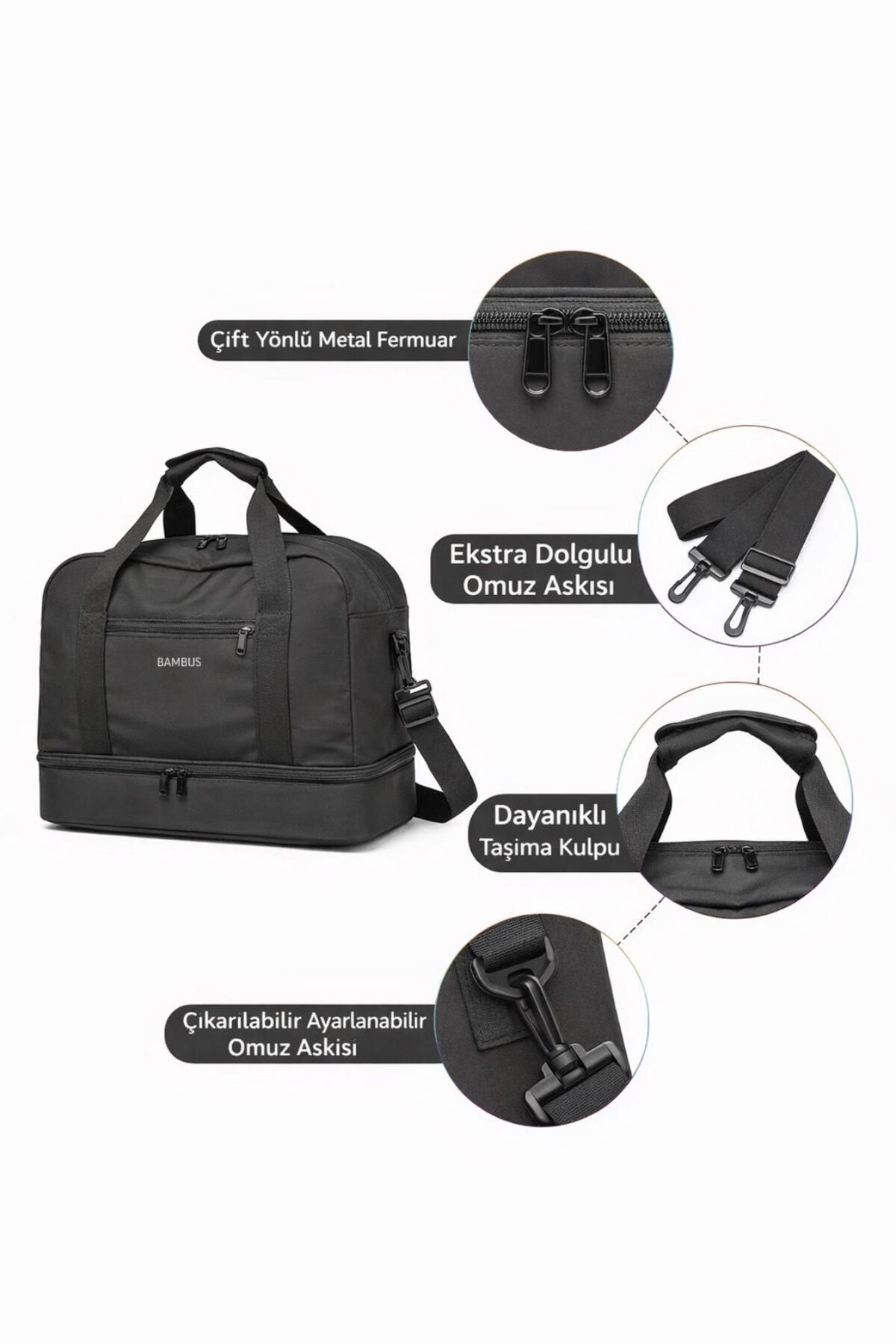 Bambus  Ayakkabı Bölmeli Hostes Valiz Seyahat Tatil Spor Hastane Su Geçirmez Çok Gözlü El Ve Omuz Çantası - Görsel 2