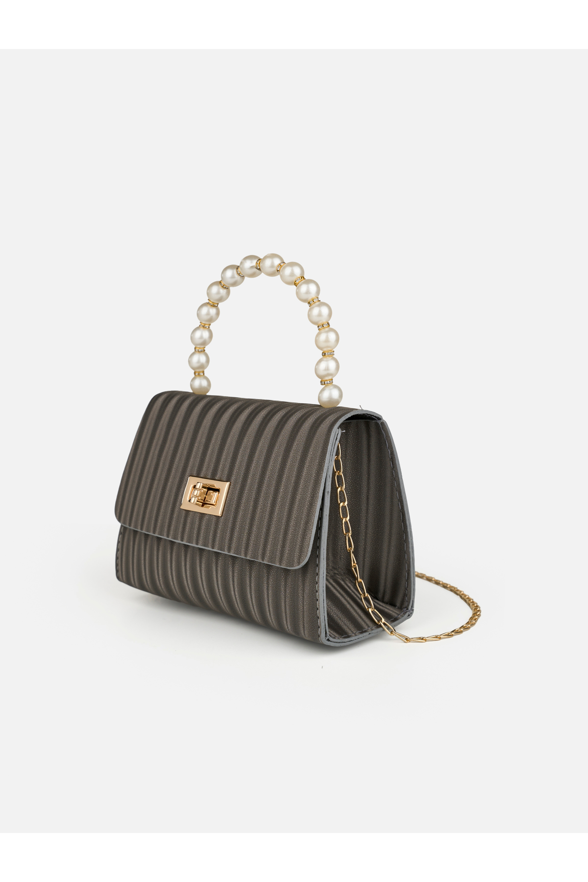 Silver BEYBE Women's Handbag and Crossbody Bag with Pearl and Lock Details görünüm 3