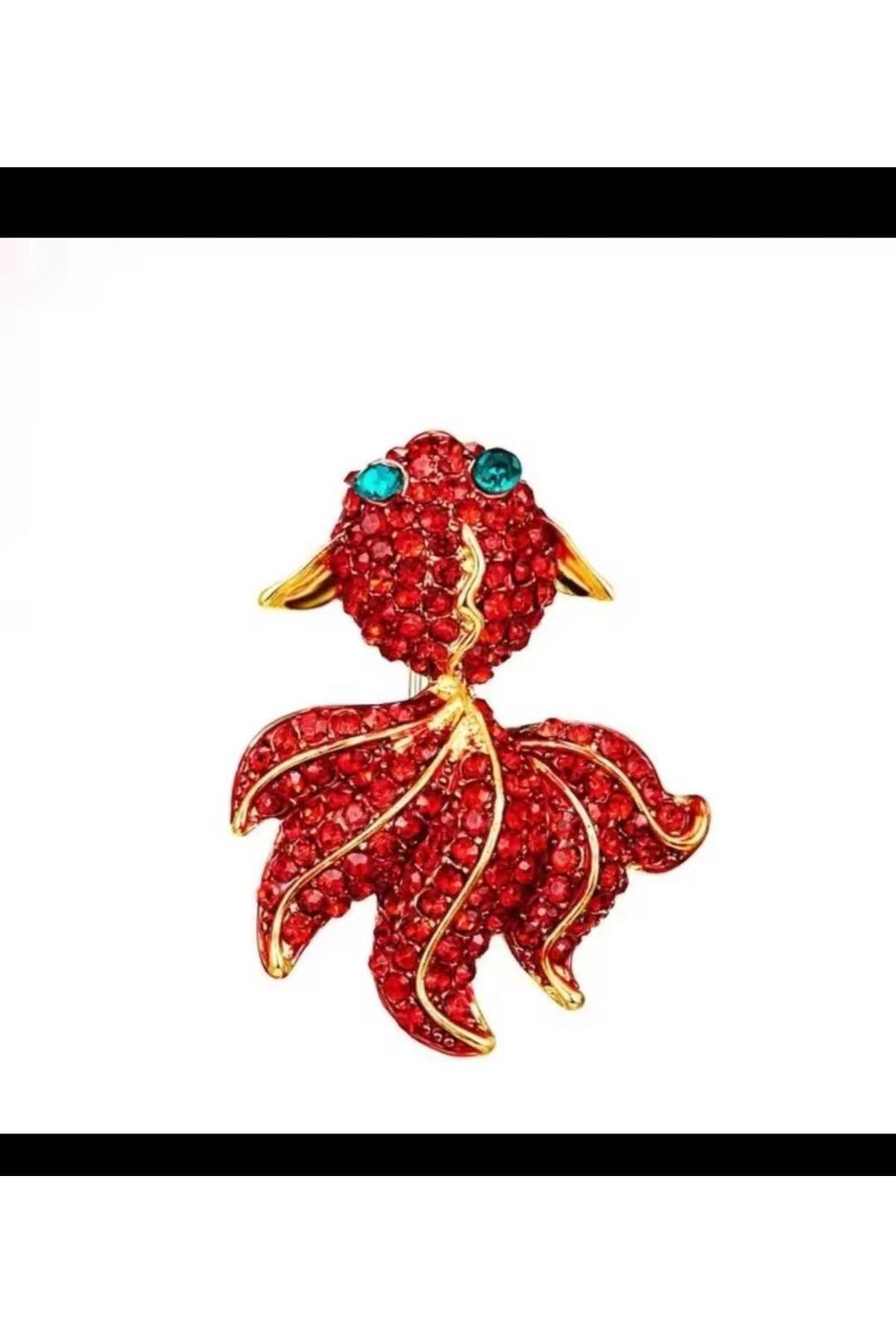 سنجاق سینه زنانه طرح ماهی ژاپنی با سنگ زیرکن کریستالی، اندازه: 3.5*3 سانتی‌متر  سنجاق سینه ESJ