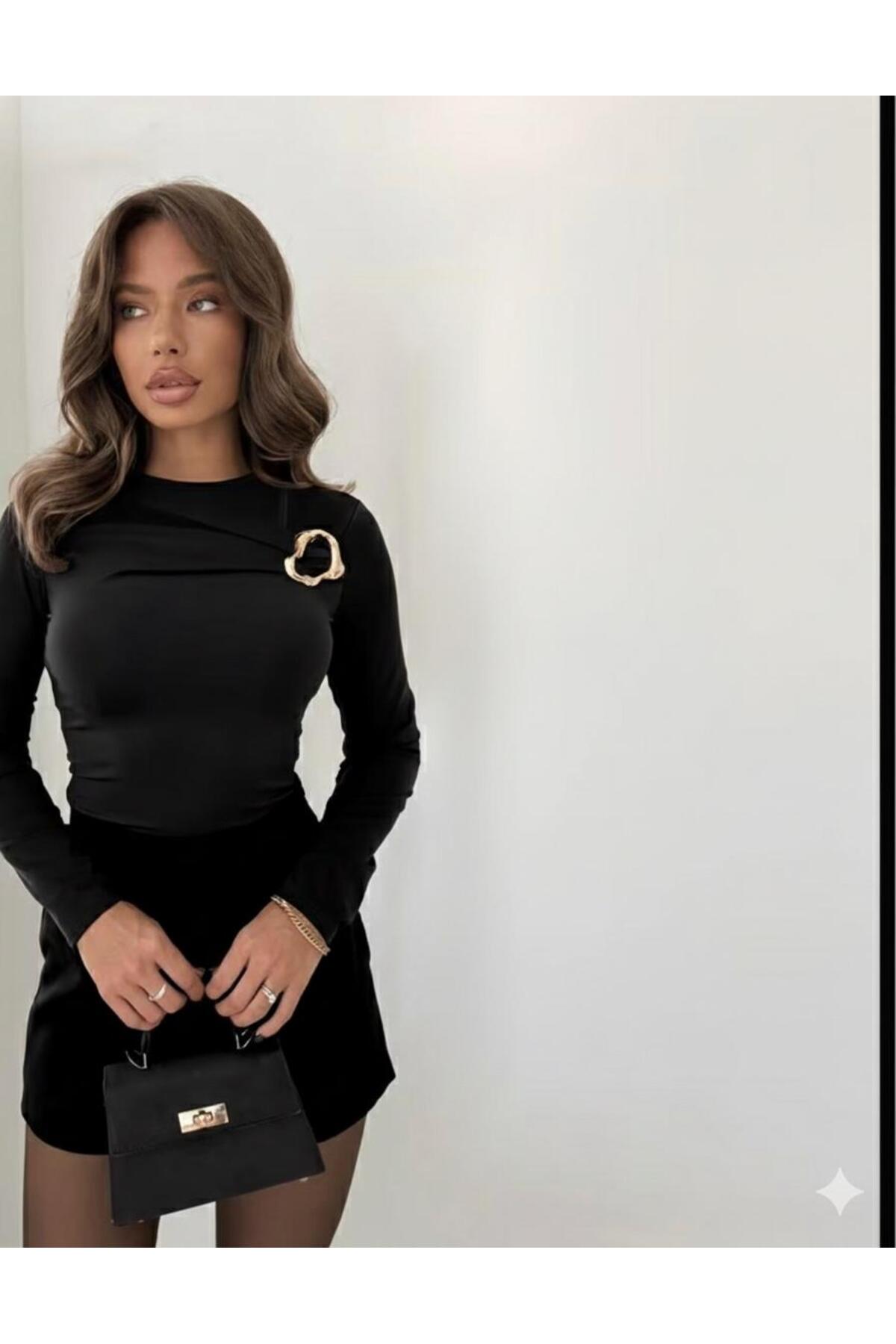 peri tower  YENİ ÜRÜN Kadın Tokalı Göğüs Detaylı Sandy Uzun Kollu Bluz 0068 - Görsel 6