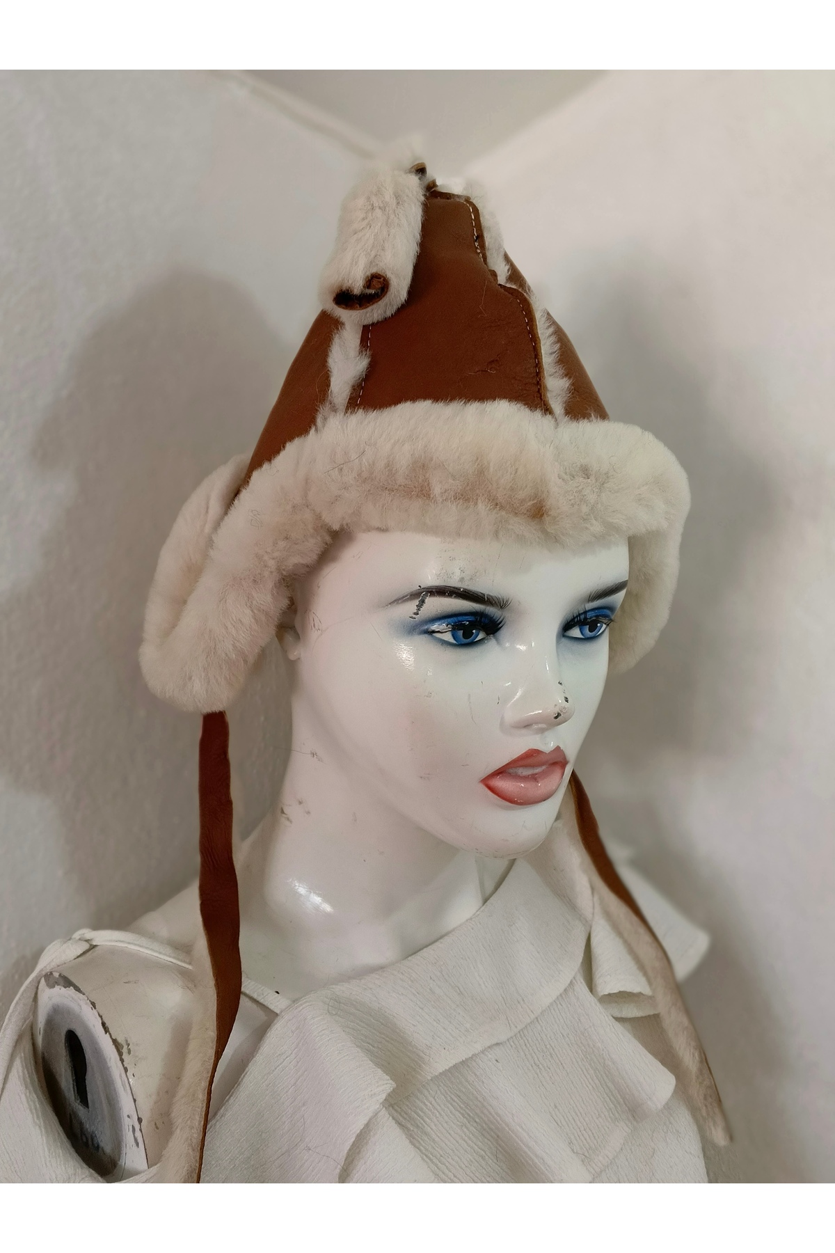 hoaryage 100% Sheep Eared Uşanka Genuine Lambskin Pilot Hat - Trendyol