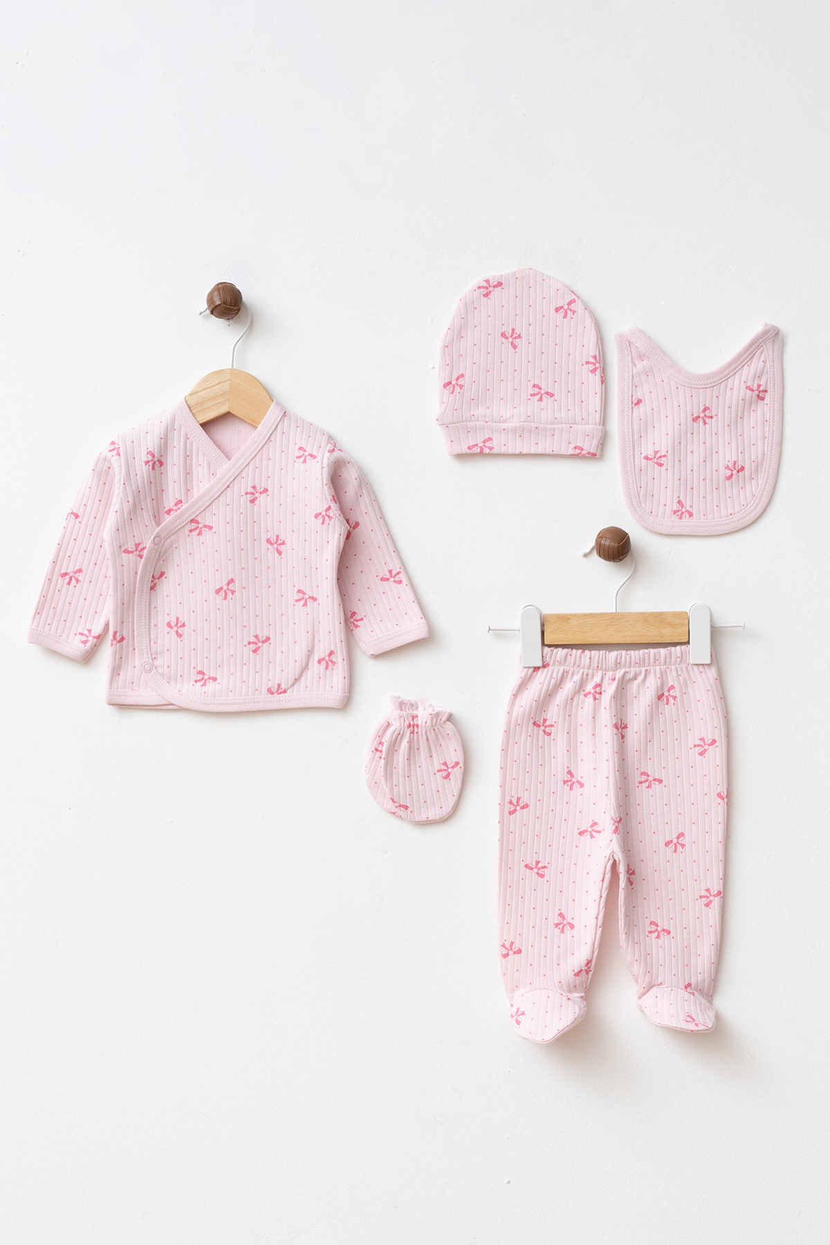 yukobaby bebeğiniz için en doğalı Bebek Pembe Fiyonklu %100 Pamuk 5'li Yenidoğan Hastane Çıkışı Set yk3200 fotoğrafı 2 (önizleme)