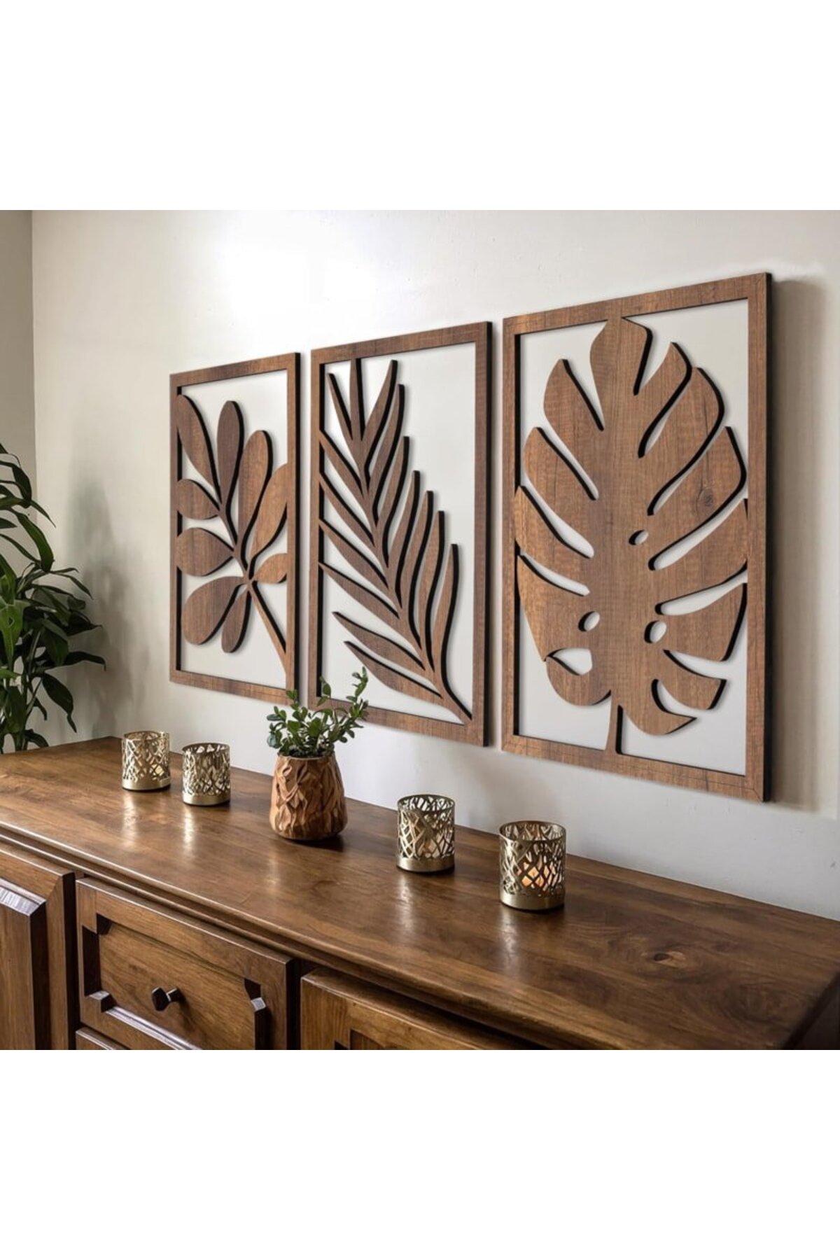 Tropical Leafy Wood Wall Table