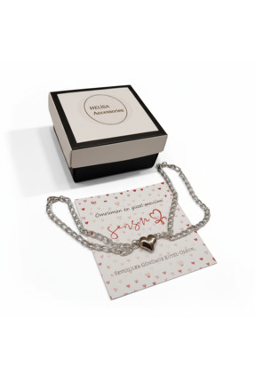 HELİSA ACCESSORİES Mıknatıslı "Kalbimin Yarısı" gümüş Çift Bilekliği,arkadas,...