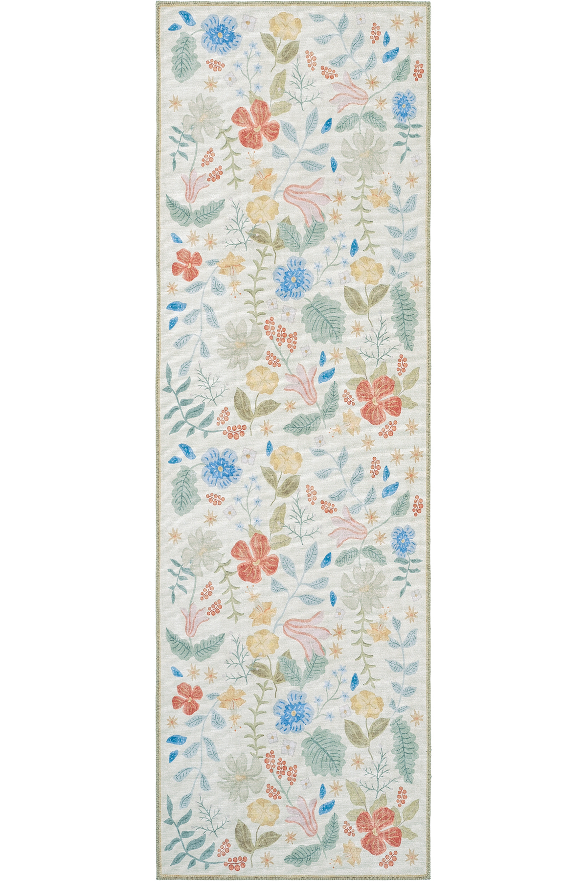 Florence Cream Pink Floral Thin Washable Easy to Clean Chenille Corridor Entry Carpet Runner