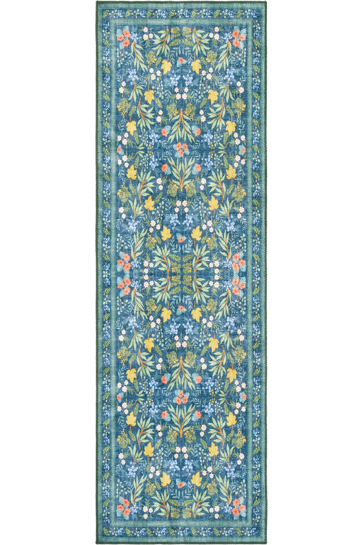 Florence Blue Green Floral Colorful Bohemian Design Stainproof Chenille Long Printed Corridor Carpet Runner