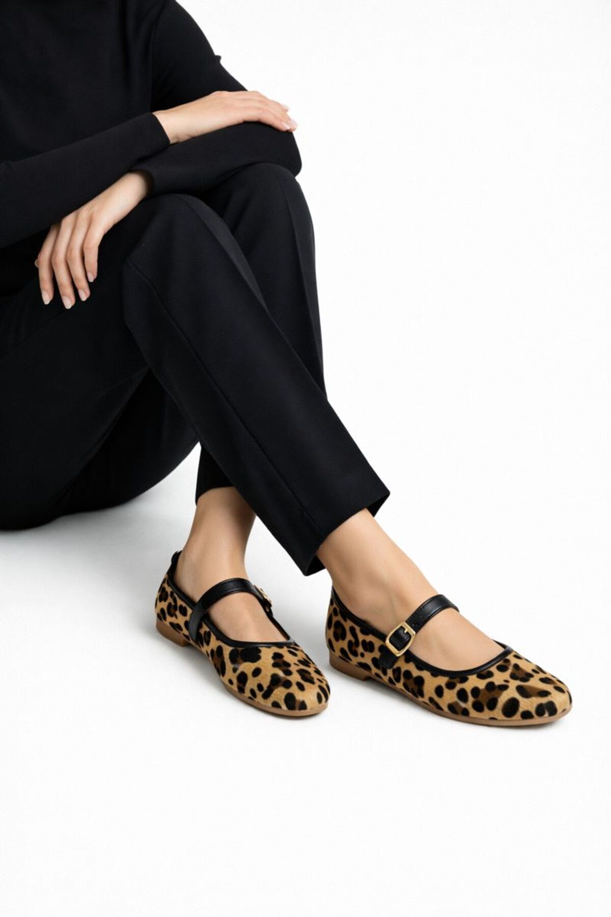 Beyond   Bej Leopar Mary Jane Babet Şık Tokalı Rahat Taban Günlük Ayakkabı 1cm BYNDLCK01 - Görsel 4