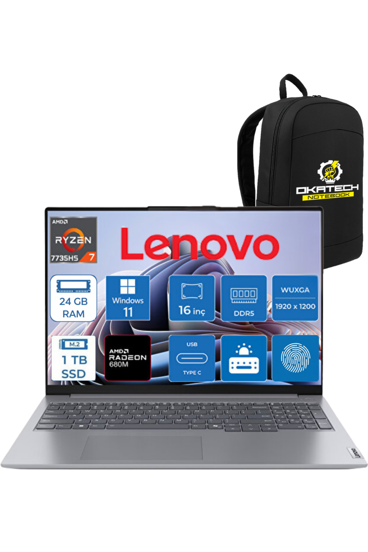 LENOVO THİNKBOOK 16 G7 ARP AMD RYZEN 7 7735HS 24 GB DDR5 1 TB SSD