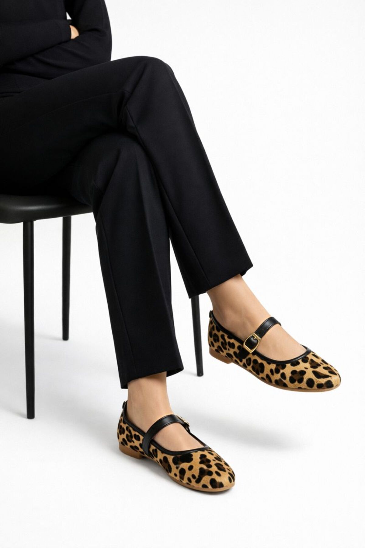 Beyond   Bej Leopar Mary Jane Babet Şık Tokalı Rahat Taban Günlük Ayakkabı 1cm BYNDLCK01 - Görsel 2