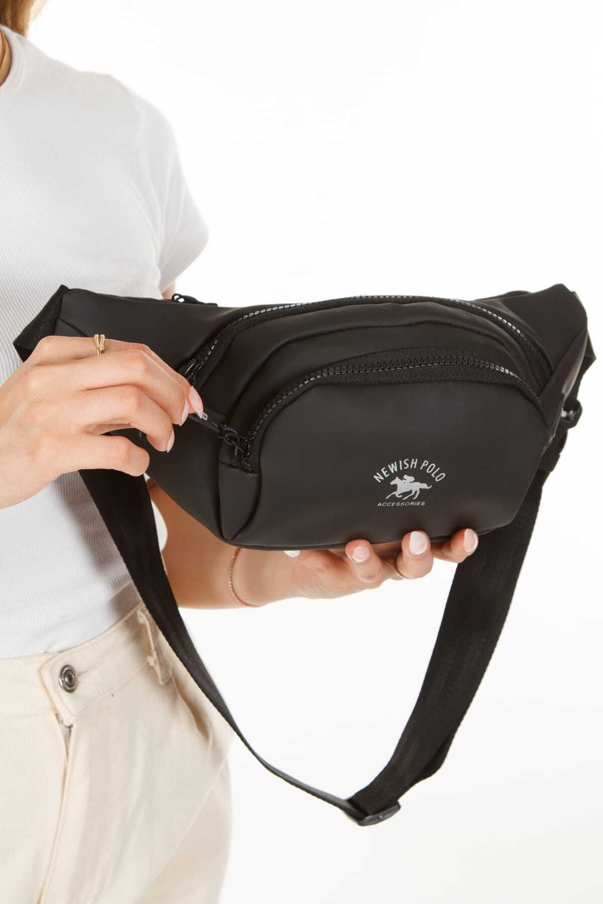 NEWISH POLO ACCESSORIES Unisex Su Geçirmez Kulaklık Usb Çıkışlı Unisex Siyah Çapraz Askılı Bel Omuz Ve Spor Çanta görsel 3
