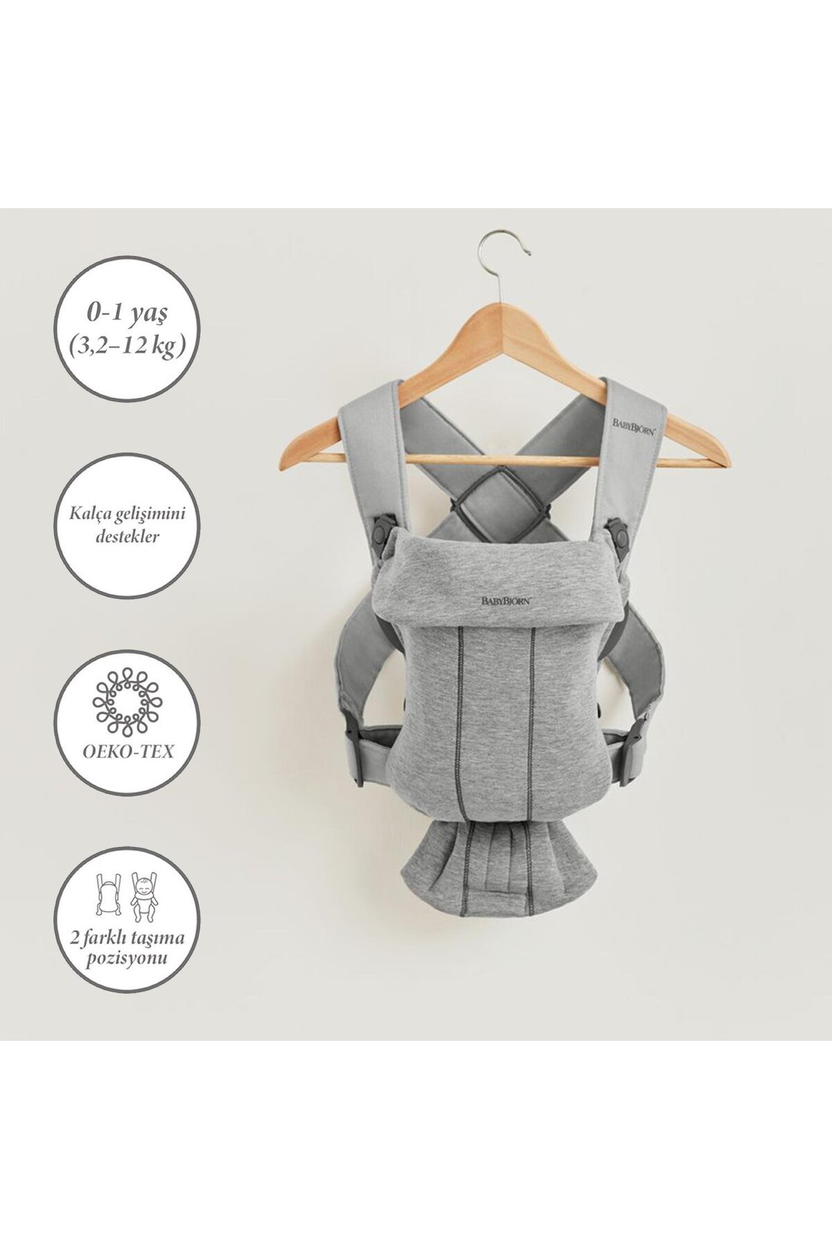 BabyBjörn Kanguru Mini 3D Jersey Light Grey fotoğrafı 5 (önizleme)