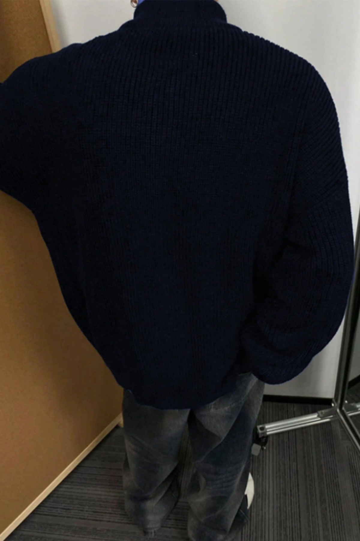 Tarz Cool  Erkek Lacivert Dik Yaka Fermuarlı Slim Fit Triko Hırka - Görsel 3